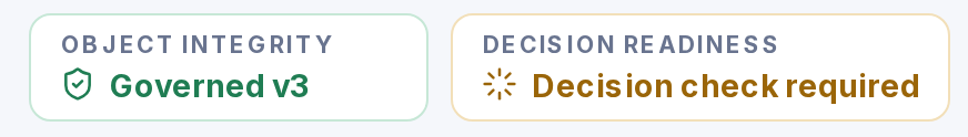 Object integrity Governed v3 and Decision readiness Decision check required